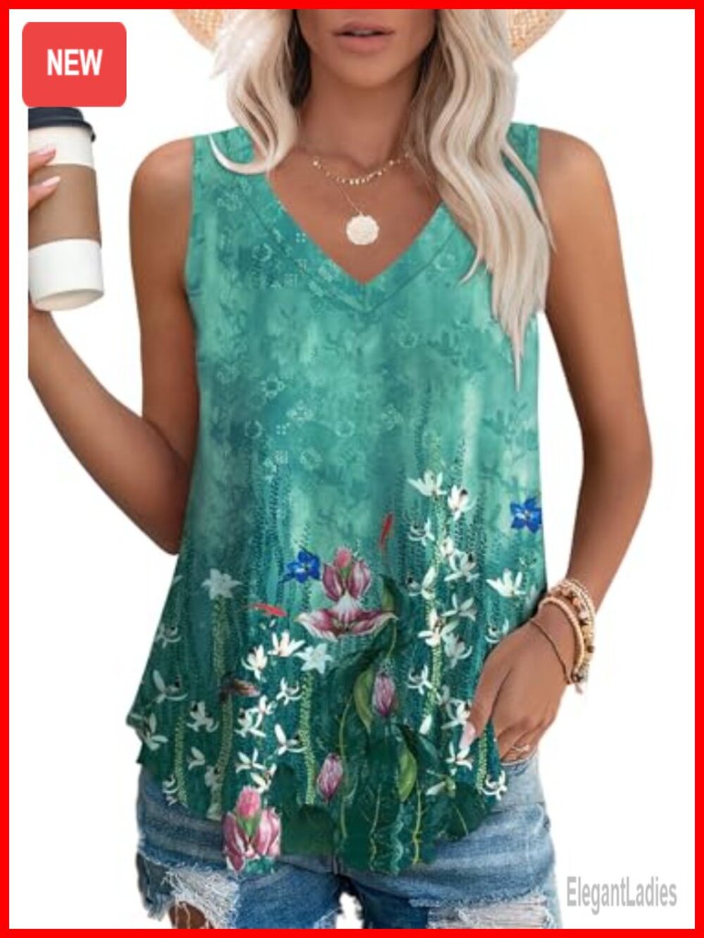 OFEEFAN Womens Tank Top V Neck Sleeveless Flowy Loose Fit Casual Summer